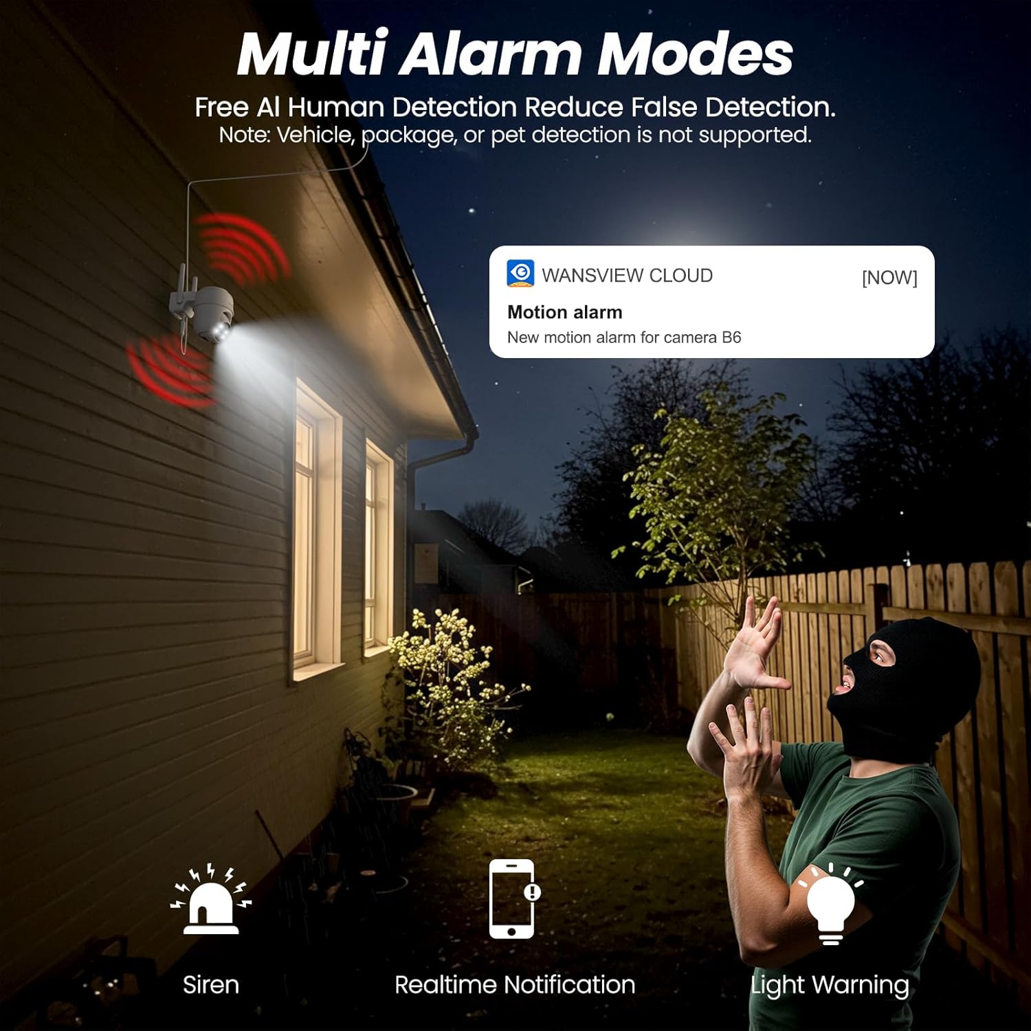 2K Cameras for Home Security-2.4G WiFi Outdoor Camera Wireless Solar/Battery Powered with solar panel, 360° Viewing, AI Human Detection, Color Night Vision, with SD Storage, Works with Alexa(2 Pack) - Image 6