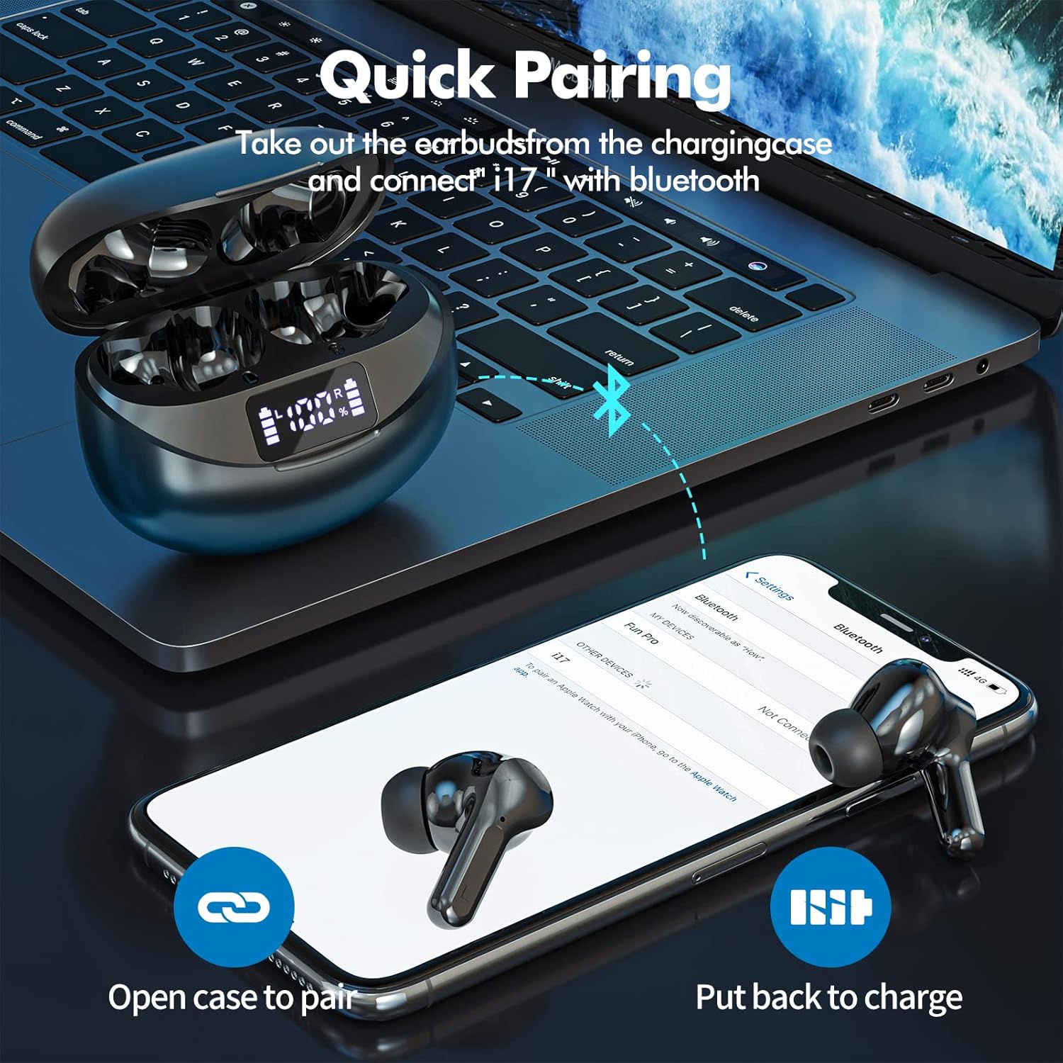 Wireless Earbuds Bluetooth 5.3 Headphones HiFi Stereo, Wireless Earphones with Noise Cancelling Mic, 50H Playback Ear Buds with LED Digital Display for iOS/Andriod - Image 6